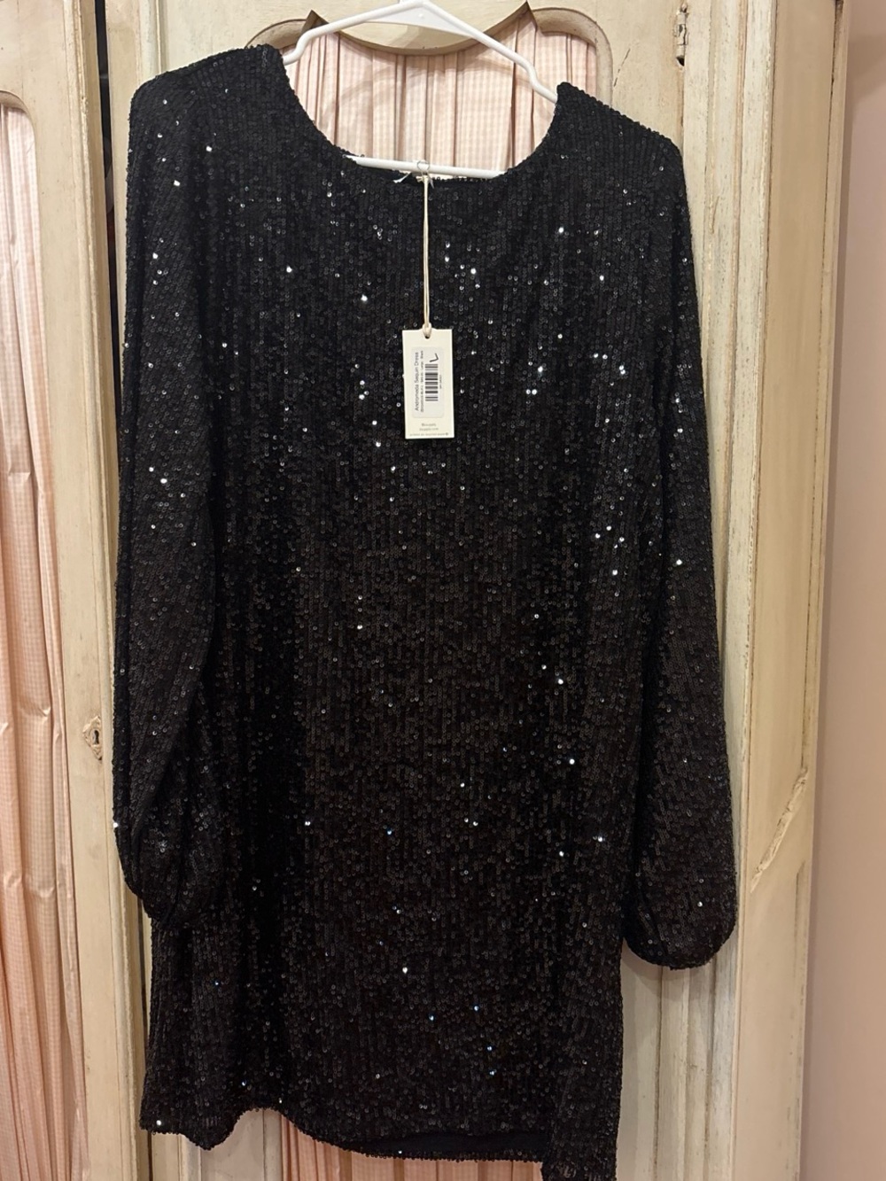 Black Sequin Long Sleeve Dress